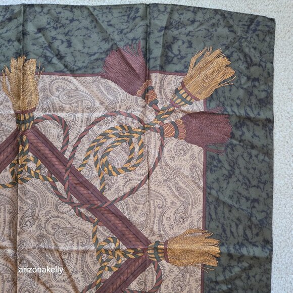 Silk Square Scarf Tassles Rope Paisley Hand-rolled - Picture 5 of 11